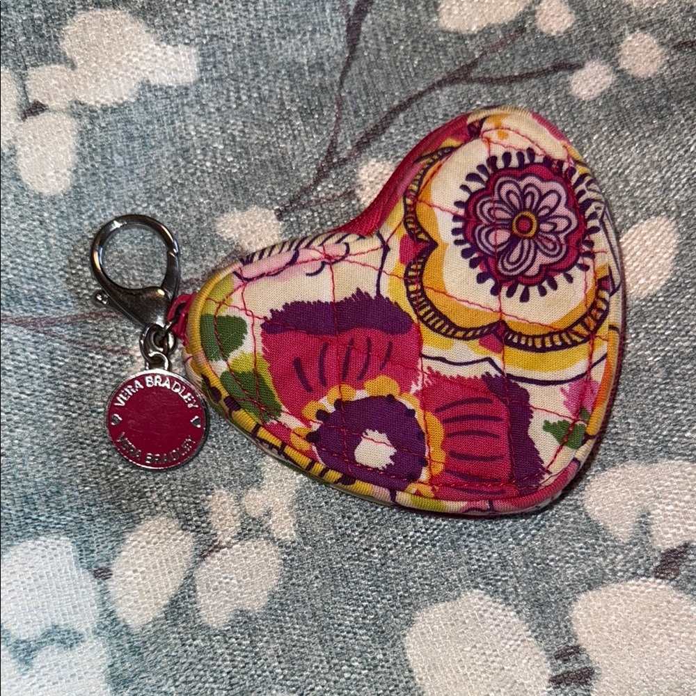 Vera Bradley Floral Heart Keychain - Pink and Yellow